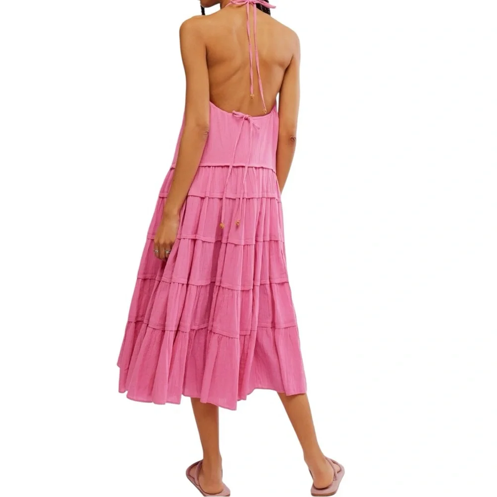 NWT Free People Somewhere Sunny Halter Midi Dress - Island Flower - Picture 2 of 4